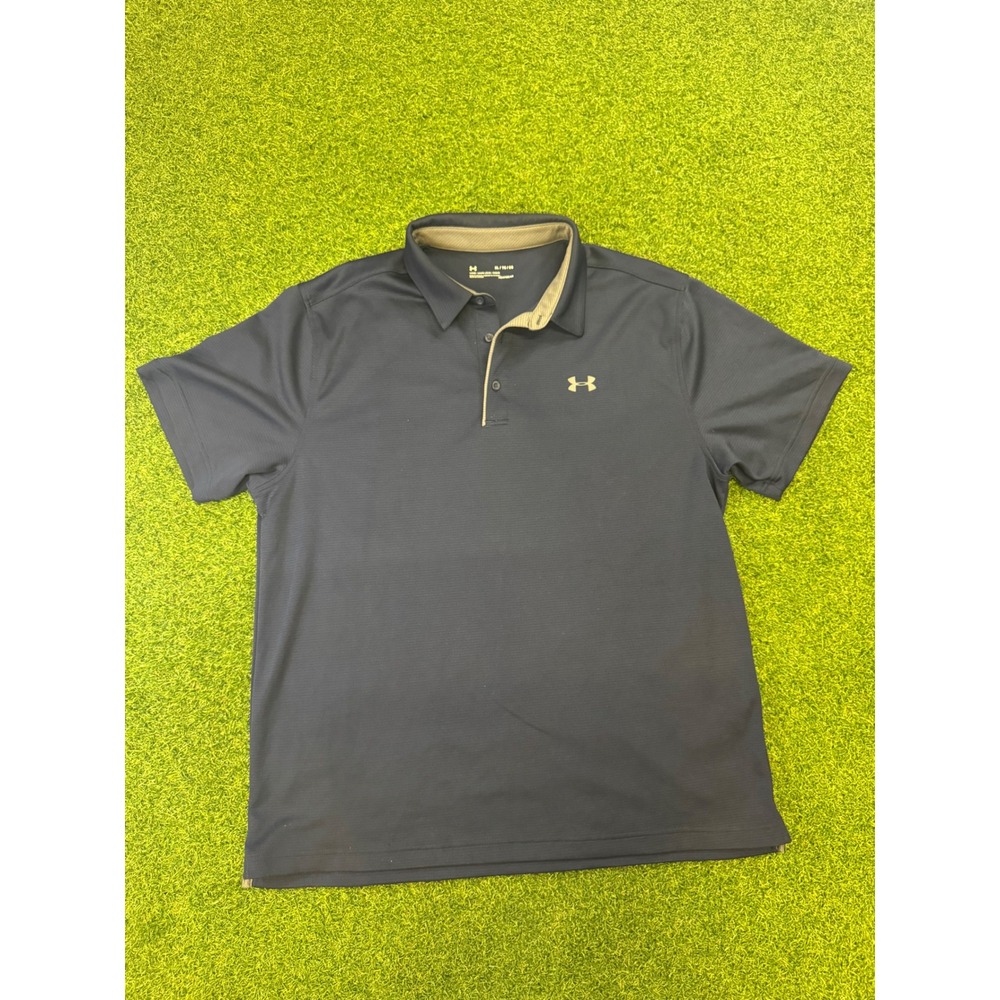 Under Armour HeatGear Mens XL Navy Blue Loose Fit Performance Golf Polo Shirt